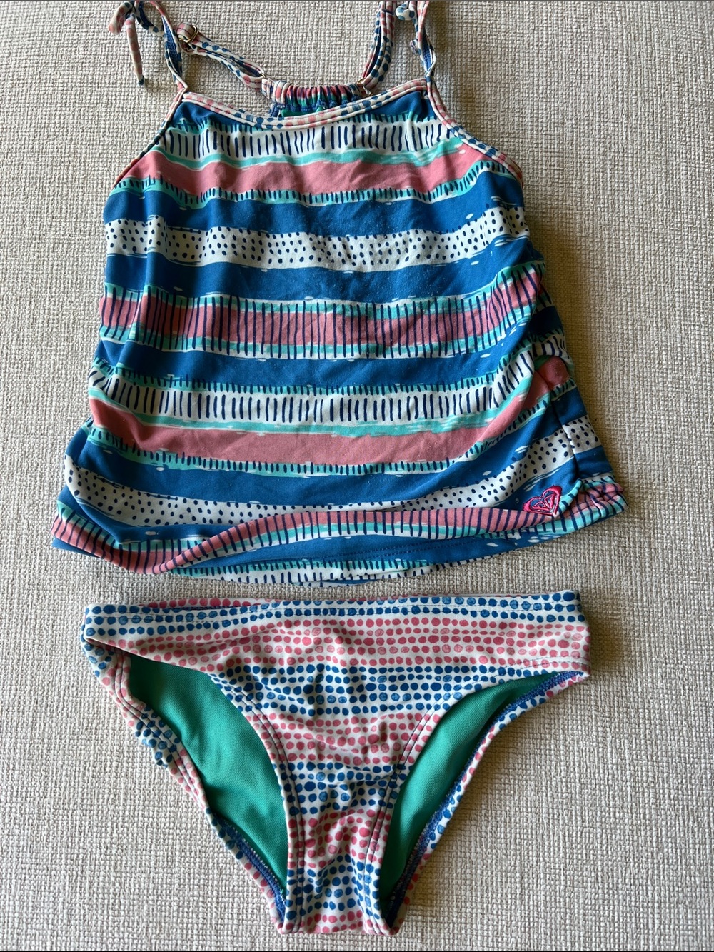 Roxy Girls Striped Tankini Set - Blue & Pink